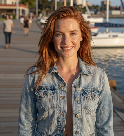 Redhead woman at a waterfront, an army singles dating member seeking a soldier