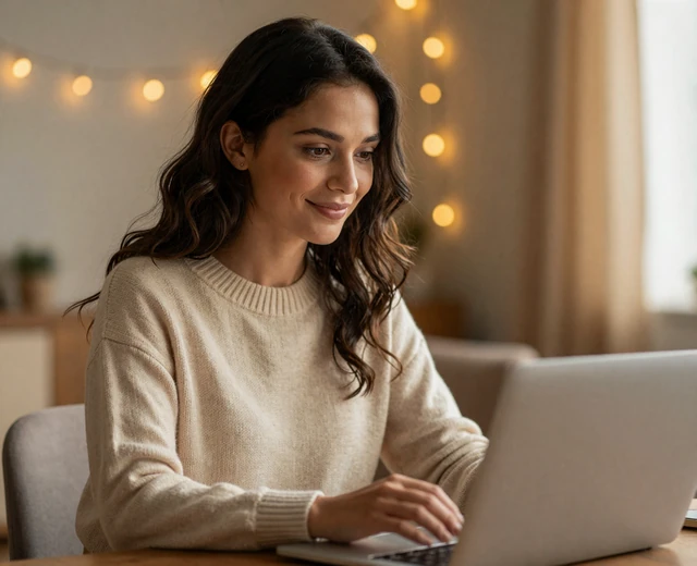 Brunette woman smiling during a video call at home, illustrating a long distance military relationship during deployment