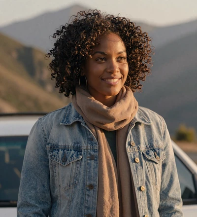 Black woman smiling on a weekend travel trip, an aviation singles dating member seeking a pilot