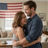Happy couple embracing at home, representing a lasting military love story