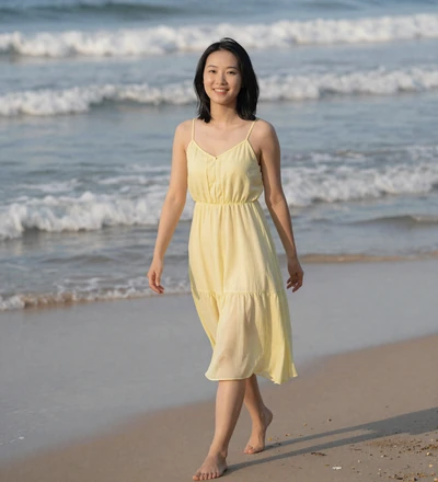 Asian woman walking on a beach, a member interested in sailor dating and navy singles